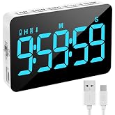 Samshow Rechargeable Digital Kitchen Timer, Ice Blue, 5 Inch | Countdown/Up, 3 Adjustable Brightness, 4 Adjustable Volume , 5" LED Display, Magnetic, For Classroom/Office/Home/Work/Game