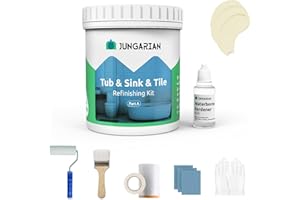 Jungarian Tub and Tile Refinishing Kit 17.5oz with Tools, Low Odor DIY Bathroom Paint Sink Tub Countertop Tile Shower Paint for Bathroom Kitchen Porcelain Fiberglass, Semi-Gloss Cream