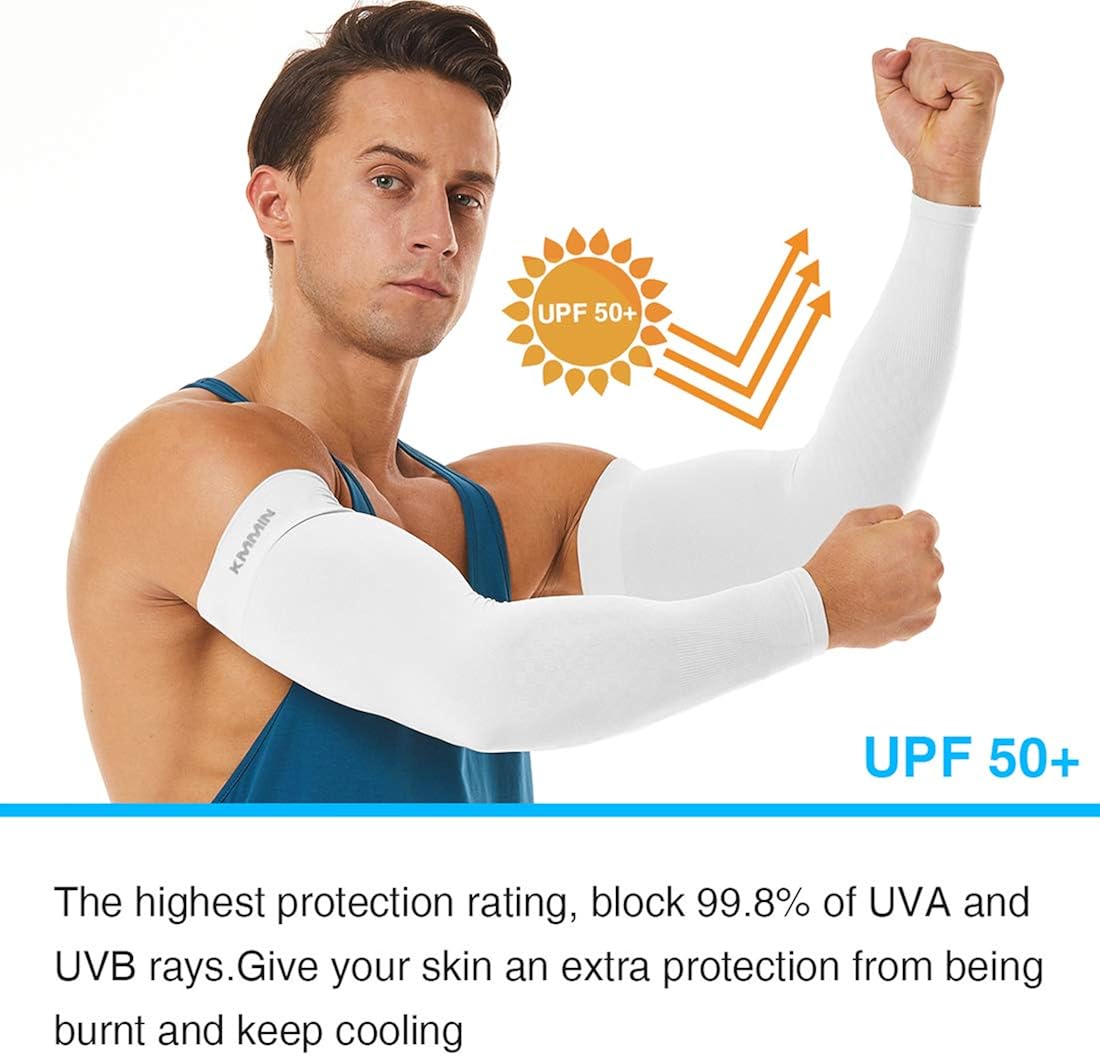 KMMIN Arm Sleeves UV Protection for Driving Cycling Golf Basketball Warmer Cooling UPF 50 Sunblock Protective Gloves for Men Women Adults Covering Tattoos, Black/White/Orange/Navy: Clothing