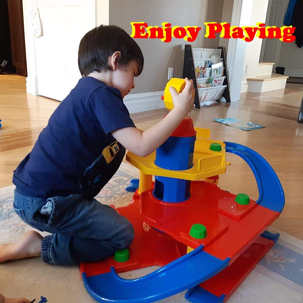 unanscre 3-Level Car Parking Garage Toy, Parking Lot Garage Building Playset, Race Tracks Car Ramp Toy with Elevator, 2 Helicopters and 4 Toy Vehicles, for Boys, Kids, Toddlers Age 3+: Toys & Games