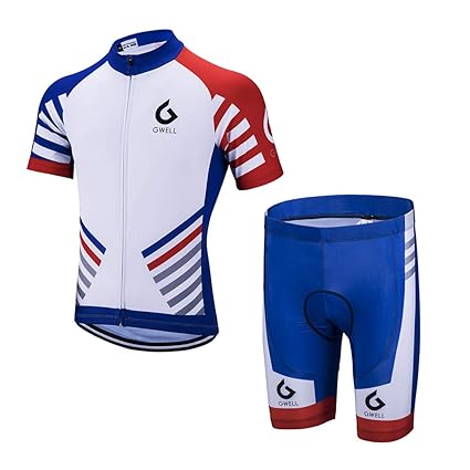 GWELL Herren Radtrikot Set Fahrrad Trikot Kurzarm + Radhose mit Sitzpolster Radsport-Anzüge