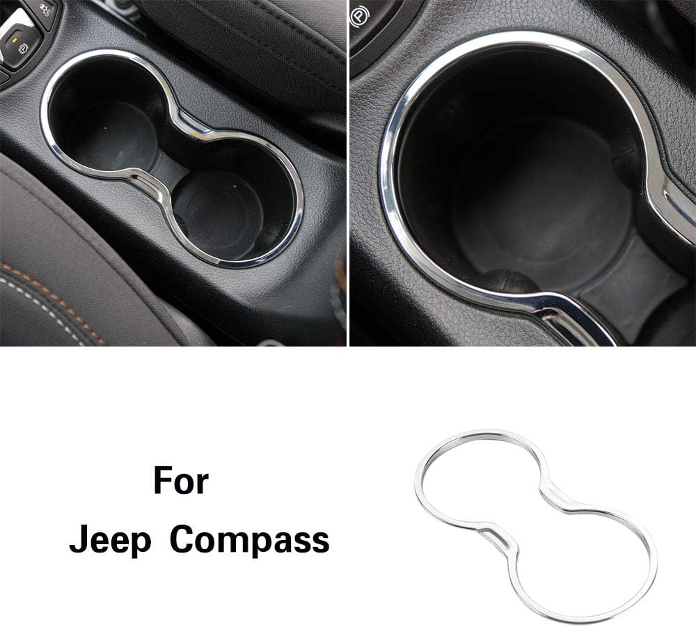 ABS Car Front Water Cup Holder Frame Trim Cover for Jeep Compass 2017 2018 (Chrome)