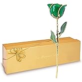 Forever Rose Hand-Dipped in 24K Gold, Emerald-Inspired May Birthstone with Sparkles, Real Rose in Luxury Gold Gift Box – Perfect Ready to Gift for May Birthday or Any Occasion