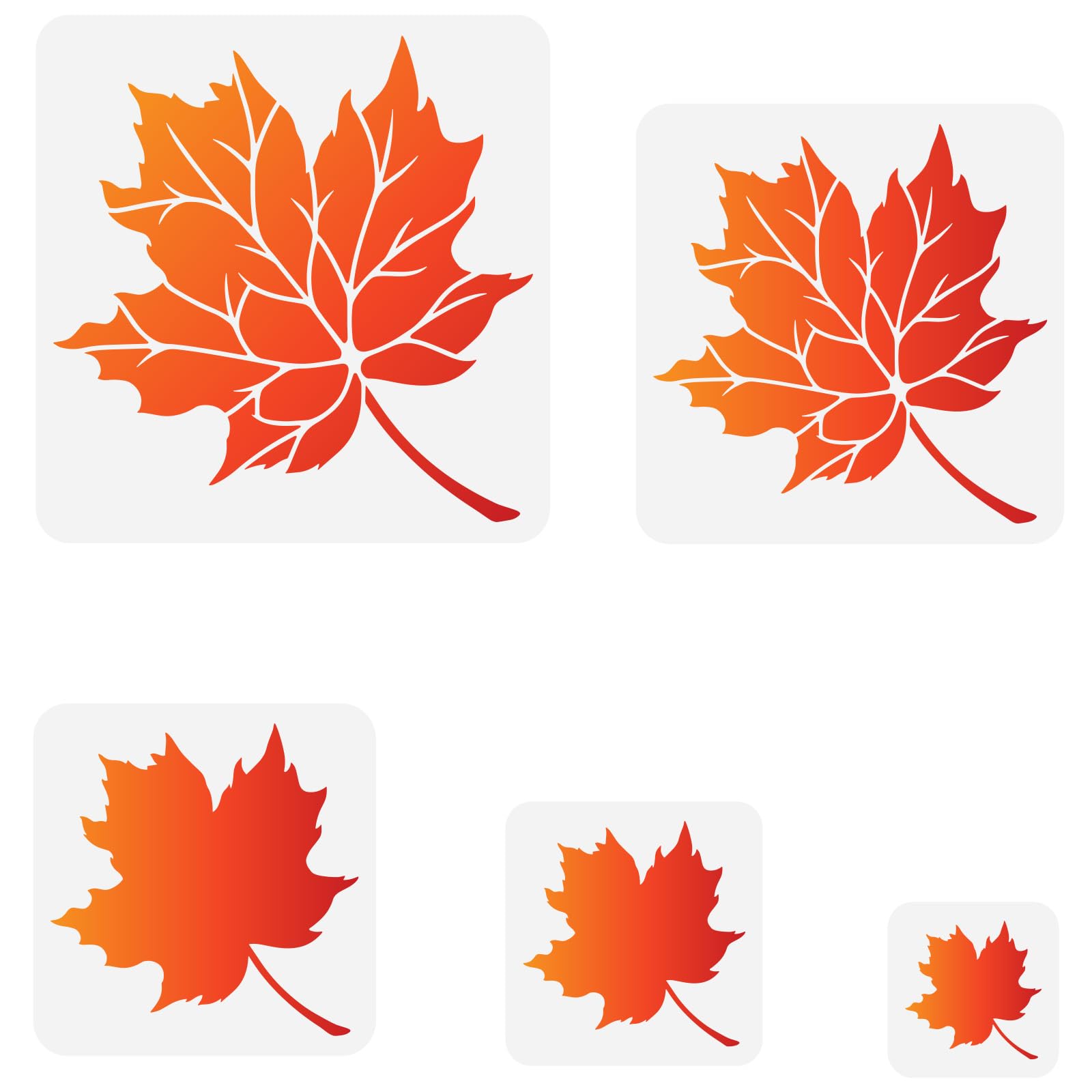 FINGERINSPIRE 5PCS Maple Leaf Stencils (10/15/20/25/30cm) Square Leaves Painting Stencil Autumn Plants Stencil Plastic PET Drawing Template for Home School Office Wall Furniture Door Floor Decoration