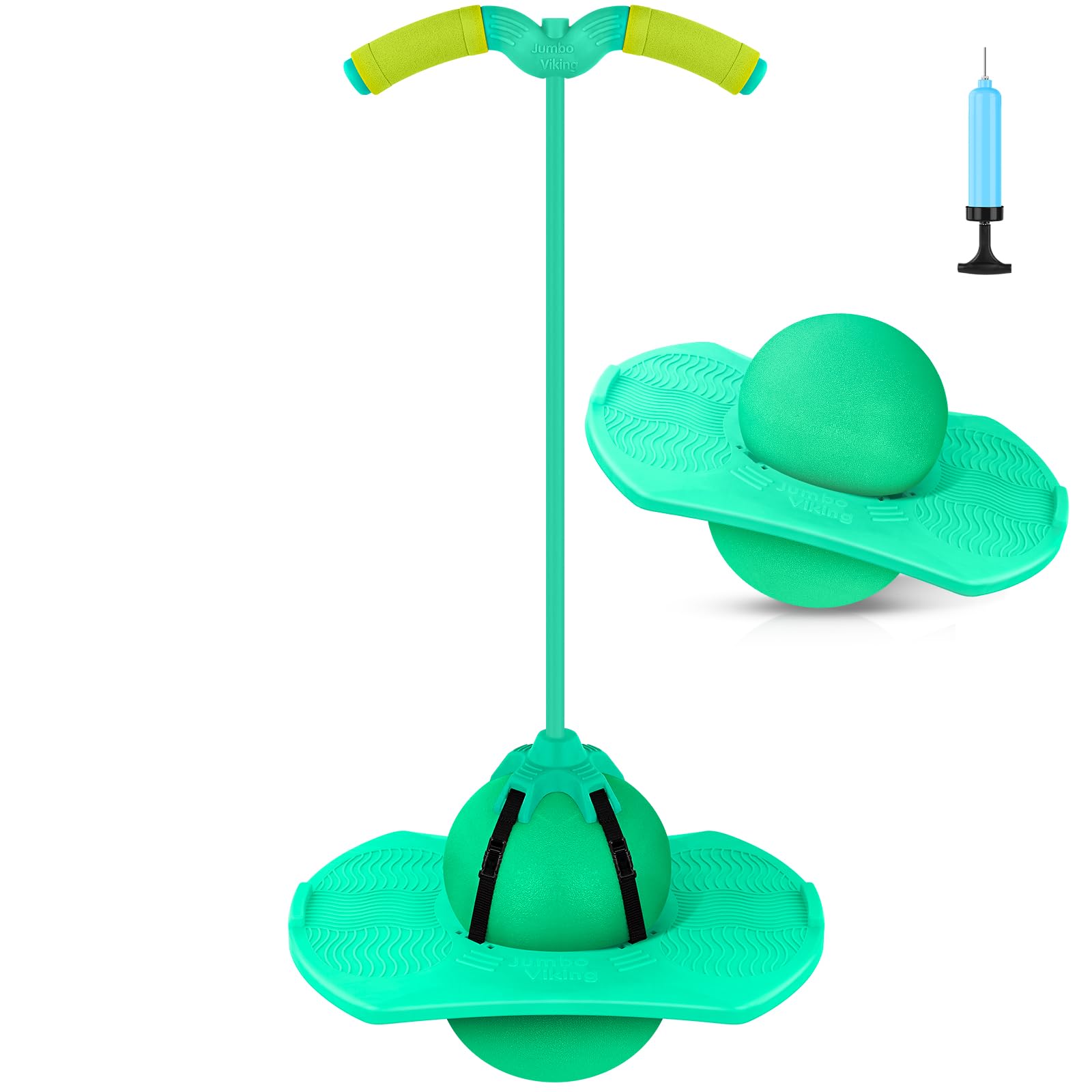 Super-Life Pogo Jumper with Handle and Ball Pump, High Jump Toy Bounce Jump Trick Board Bouncing Ball Safe and Fun Pogo Stick for Kids Boys Girls and Adults (Green)