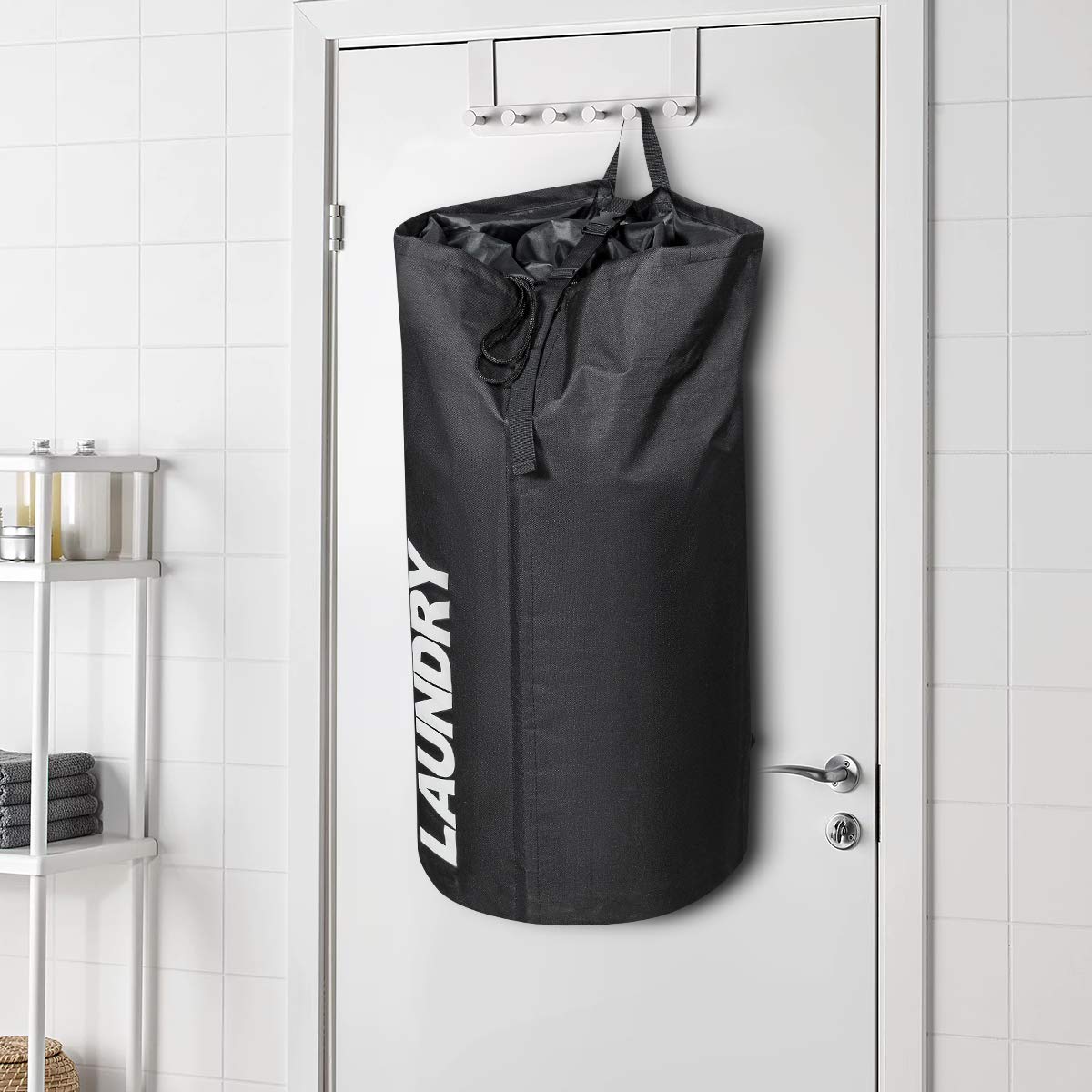 WISHPOOL 106L Collapsible Laundry Bag Backpack Laundry Liner Extra Large Laundry Basket Foldable Laundry Hamper Dirty Clothes Hamper for Laundry （Black）