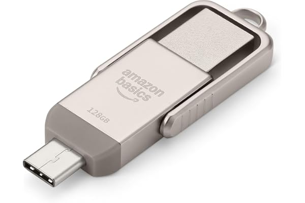 Amazon Basics 128GB USB Flash Drive, Thumb Drive Memory Stick with USB C and USB A Dual Ports, Champagne Silver