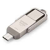 Amazon Basics 128GB USB Flash Drive, Thumb Drive Memory Stick with USB C and USB A Dual Ports, Champagne Silver