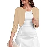 Heymoments Women's 3/4 Sleeve Casual Shrugs Lightweight Open Front Cropped Cardigan for Dresses