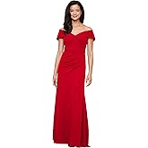 Alex Evenings Womens Off The Shoulder Stretch Crepe Dress with Fishtail Back, Floor Length Mother of The Bride Dress
