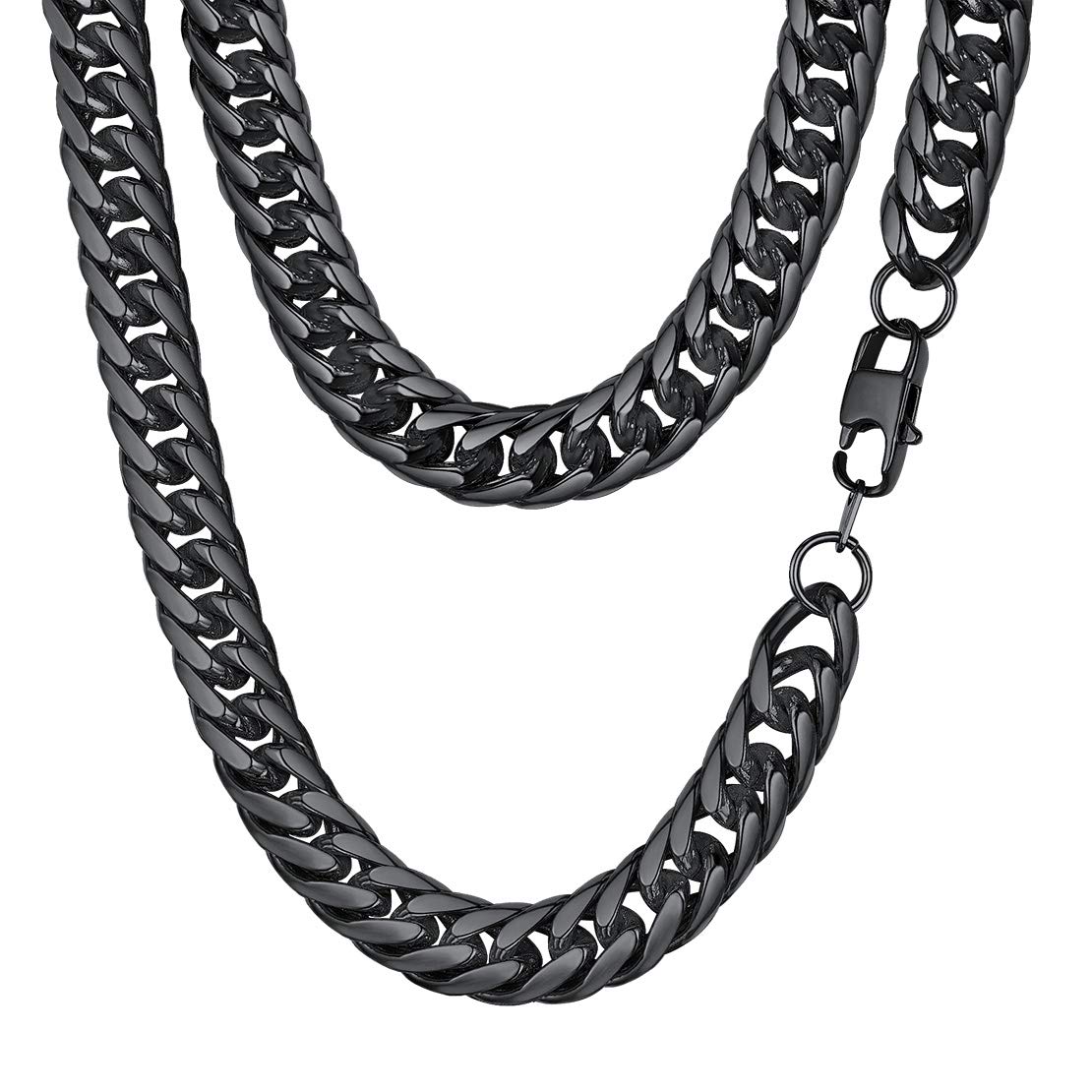 FindChic Cuban Chain for Men, Men's Necklace 12mm, 36" Length, Stainless Steel Curb Chians, Sturdy Black Necklaces Jewellery for Father