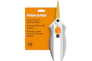 Fiskars Easy Action Micro-Tip Titanium Scissors, Sharp Blades for Cutting Precision and Angles with Easy Action Spring Design, Crafting Supplies, SoftGrip Assisted Handle