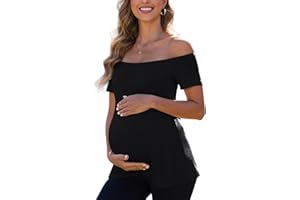 UNCLECAT Women's Off The Shoulder Maternity Tops 2025 Trendy Summer Short Sleeve T Shirts Slim Pregnancy Shirts