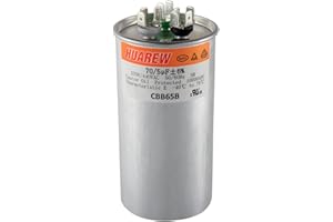 HUAREW 70/5 uF 70+5 MFD ±6% 370V/440V CBB65B AC Capacitor Dual Run Round Capacitor Replacement 70 5 uF MFD 370 440 Volt VAC for AC Unit Fan Motor Start or Heat Pump or Condenser Straight Cool