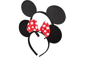 CHARMORY 2 Pcs Mouse Ears Headbands for Women Men, Mouse Ears Bows Headbands for Princess Decoration Cosplay Birthday Christmas Party (Red Black)
