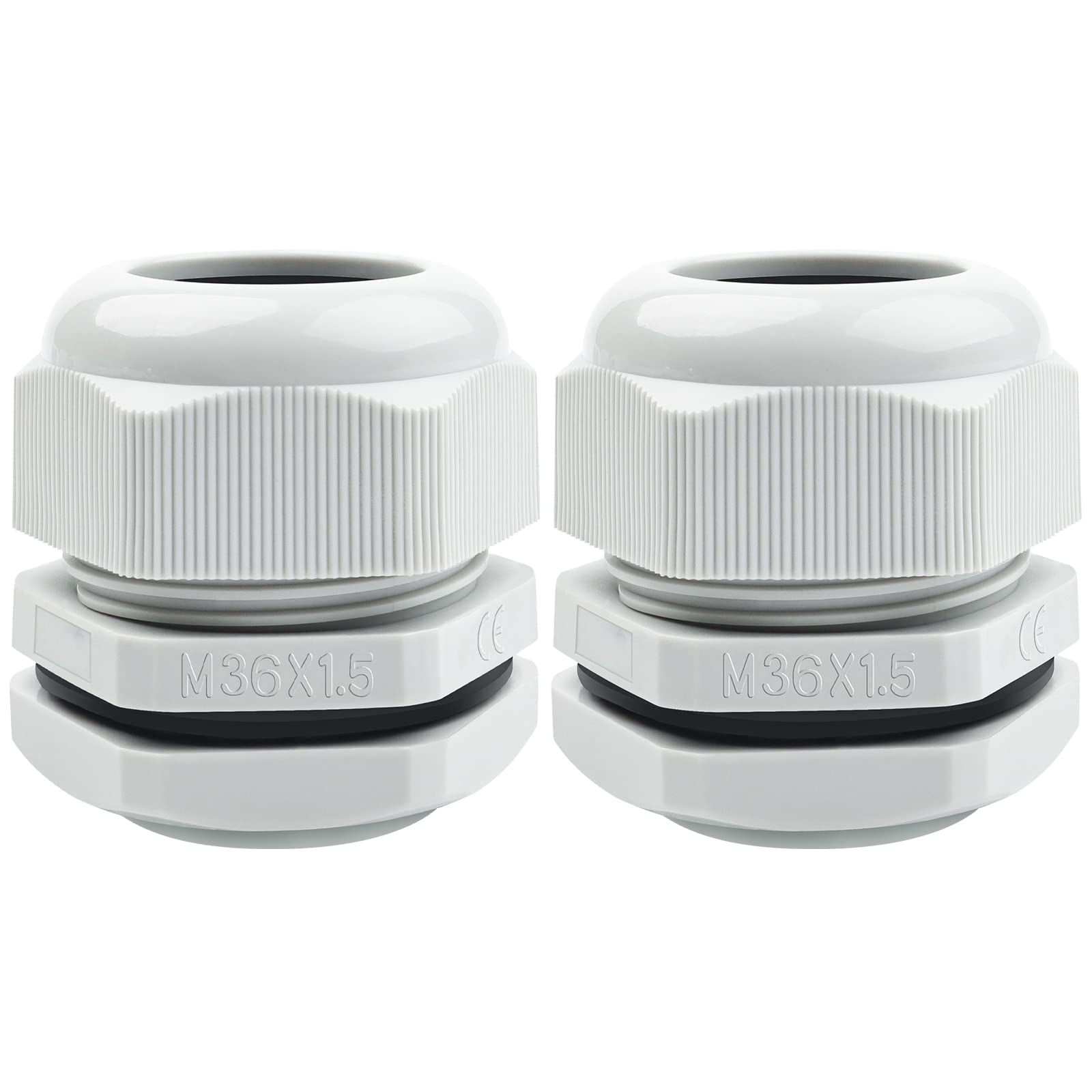 2 Pack Cable Glands M36, Hanibos IP68 Waterproof Cable Glands Nylon Compression Glands Connectors with Locknut and Washer Suitable for 18-25mm Cables White