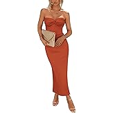 PRETTYGARDEN Women's 2026 Summer Bodycon Maxi Dress Strapless Tube Twist Knot Front Ribbed Knit Slit Cocktail Party Dresses