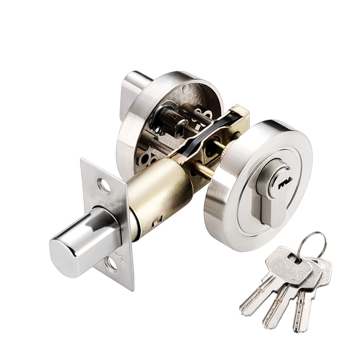 Qrity Single Cylinder Round Deadbolt Lock with Keys, Modern Zinc Alloy Security Lock for Front Entrance Passage Door