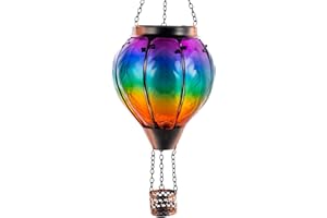 DREAMSKIP Solar Hot Air Balloon Lantern with Flame, Hanging Glass Hot Air Balloon Solar Lantern Waterproof, Decorative Outdoor Hot Air Balloon Solar Light for Outside Garden Patio (Purple Gradient)