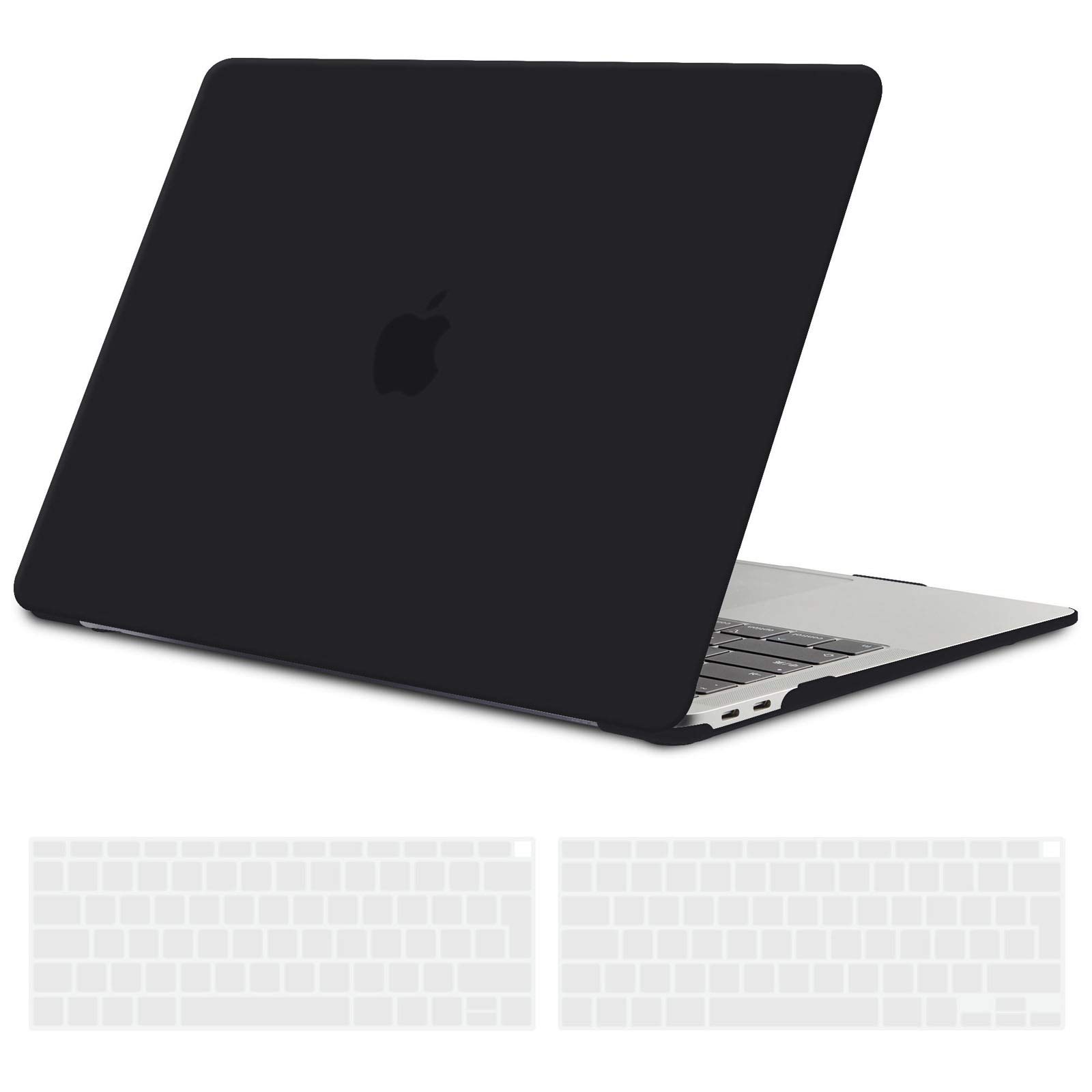TECOOL Case compatible with MacBook Air M1 & MacBook Air 13 inch Retina 2020 2019 2018 (A2337 A2179 A1932), Plastic Snap On Hard Shell Cover & UK EU Keyboard Protector, Black (Matte)