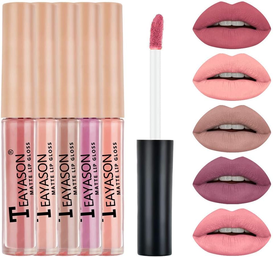 HANANei 5Pcs Matte Liquid Lipstick Set Waterproof Long Lasting Matte Lipstick, Fashionable Colors Lipsticks Set,Matte Lip Gloss Beauty Makeup