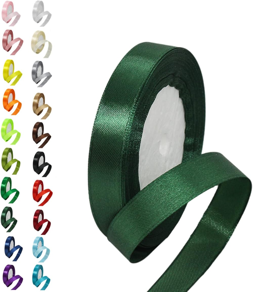 Aisszhao Dark Green Ribbon 22M Polyester Satin - Thick, Double Sided