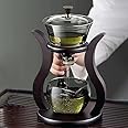 Lazy Kungfu Drip TeaPot, Heat Resistant Tea Set, Semi-Automatic Glass Teapot Suit for Magnetic Water Flow Wooden Glass Teapot Set (Wooden handle+glass body)