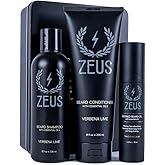 ZEUS Beard Care Starter Kit for Men, Natural Shampoo, Conditioner & Refined Oil, Soften, Hydrate & Strengthen Thick Facial Hair (Made in USA) Verbena Lime