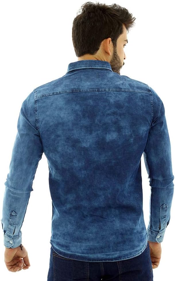camisa jeans manga comprida masculina