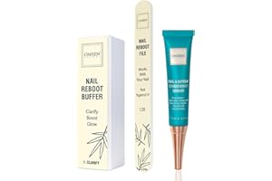 Onsen Secret Cuticle Cream Bundle, Double Sided Nail File 120/180 Grit, Nail Cuticle Oil - Japanese Natural Healing Minerals Nail Care Serum. (15ml + Buffer + Nail File)