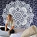 BLEUM CADE Mandala Tapestry Wall Hanging Dark Blue & White Psychedelic Tapestry Wall Art Floral Decorative for Bedroom Living Room 51
