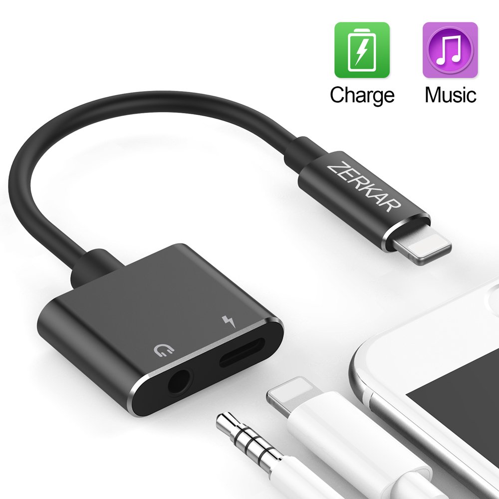 iPhone 8 Adapter Lightning Adapter Headphone Jack for 3.5mm Metal Case Headphone Audio Adapter 2.4A Quick Charge Earphones Splitter COMPATIBLE IOS 11 (No Calling Feature and Transfer Data）ZERKAR