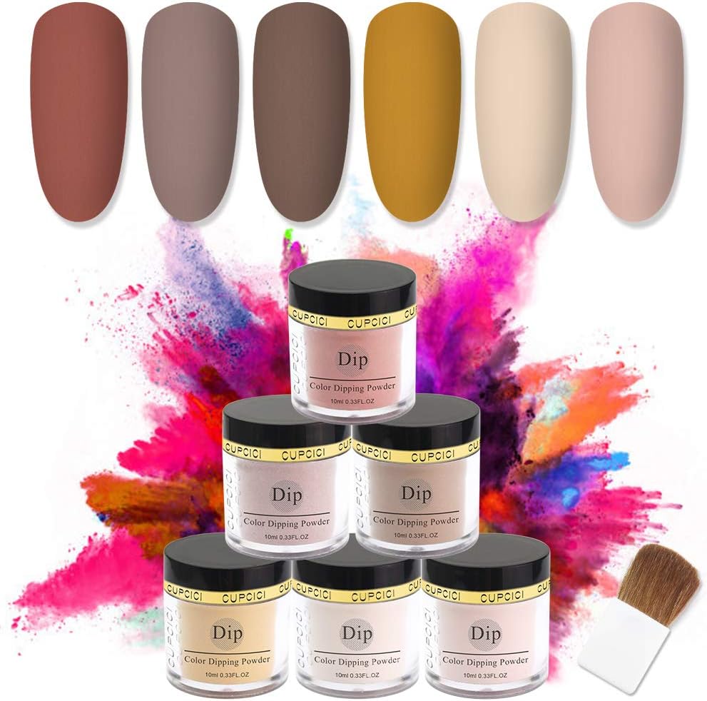 CUPCICI Dip Powder Colors Kit 3 in 1 for Dip Nails Design Builder Powder with 6 Color 10 Ml No Liquid Primer UV Light (Nude color Collection)