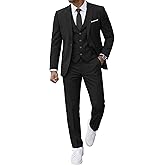 MrSure Men’s 3 Pieces Suit, Slim Fit Tuxedo with One Button, Jacket Vest Pants & Tie Set for Party, Wedding and Business