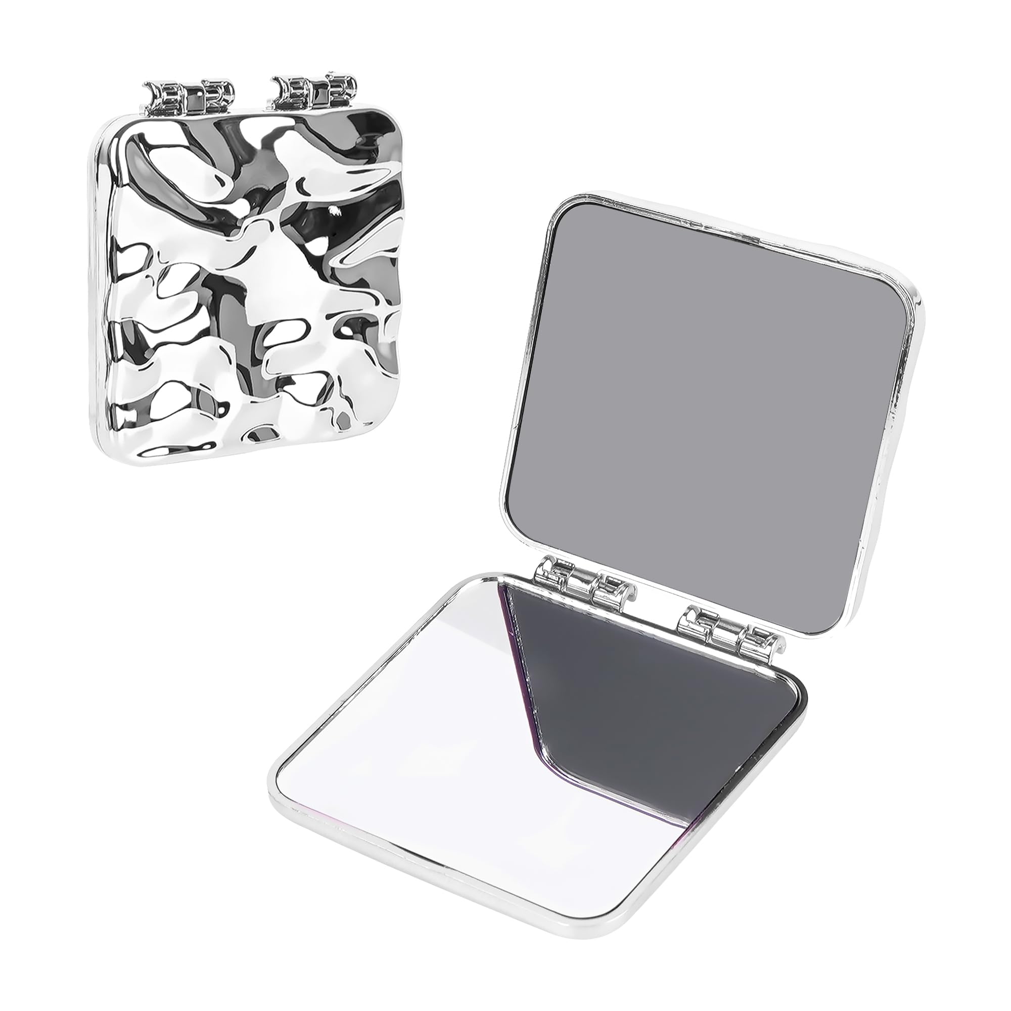 Photo 1 of BUNCHBRAVO Compact Mirror, Silver Water Ripple Design, Travel Pocket Mirror with Double-Sided Magnification for Makeup and Touch-up