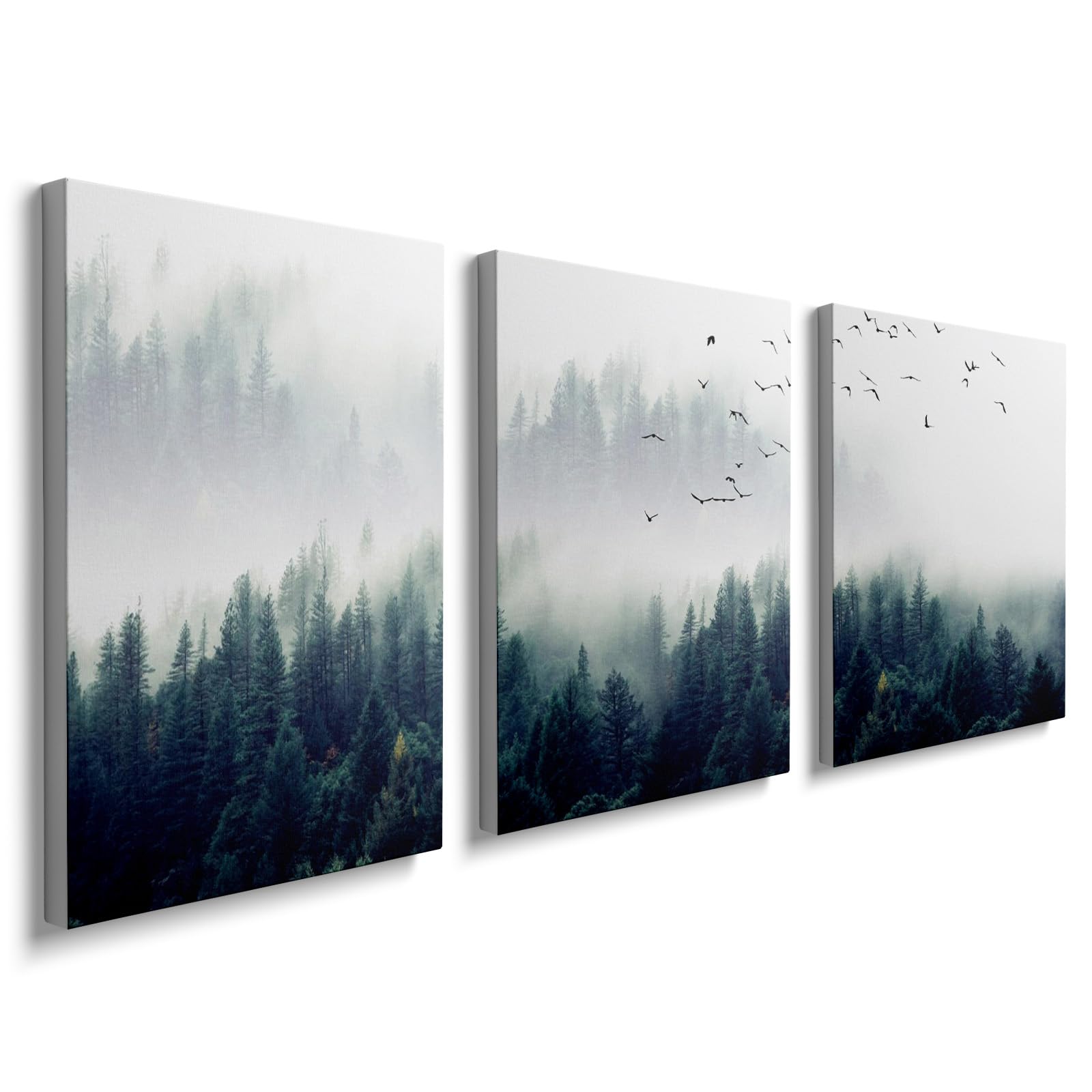 Framed Wall Art for Living Room 3 Piece Modern Stretched Forest Print Artwork Canvas Pictures Paintings Artwork for Bath Room Bedroom Office Home YH1307