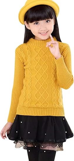 Amazon キッズ ニットセーター 女の子 秋冬 普通 セーター ネック ケーブル編み 無地 可愛 ベビー服 長袖 通学 通園 子供服 セーター 通販
