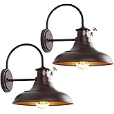 Oil Rubbed Bronze Motion Sensor Outdoor Barn Lights - Dusk to Dawn Farmhouse Gooseneck Barn Light, 12" Porch Light Fixture Wa