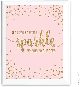 Andaz Press Blush Pink Gold Glitter Girl's 1st Birthday Party Collection, Wall Art Gift, 8.5x11-inch, She Leaves a Little Sparkle Wherever She Goes, 1-Pack, Unframed