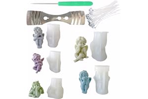 SUMDRAWS 5 Pack Angel Silicone Candle Molds Silicone Resin Molds for DIY Cake Candy Wax Chocolate Soap Concrete Candle Molds Making Kit with Wick Holder Candle Wick