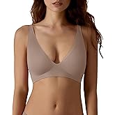 SHARICCA Pro Seamless Bra for Women Deep V Neck Wirefree Bra Adjustable Strap Comfort Sleep Bra Removable Padded Bralette