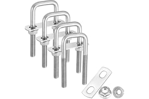uxcell 4 Set M8 1 Inch Inner Wide Square U Bolts, 4 Inch Length 304 Stainless Steel U-Bolts with Flange Hexagon Nuts, Frame P