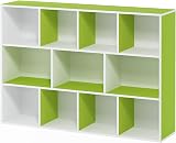 Furinno LUDER 11-Cube Bookshelf White Green 73.9W x 105.9H x 23.9D cm view 6