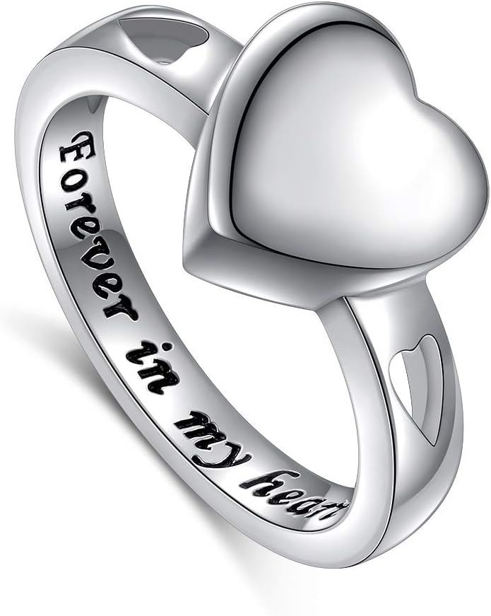 Sterling Silver Forever In My Heart Infinity Mini Ring Sunflower Ring Heart Shape Hold Loved Ones Ashes Cremation Urn Ring for Women Finger Ring Memorial Jewelry