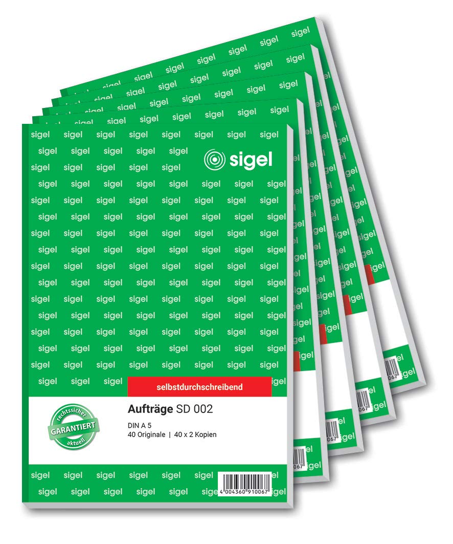 Sigel SD001 Application, Set of 2, A5 2 x 40 Pages, Non-Carbon Writing 5 piece