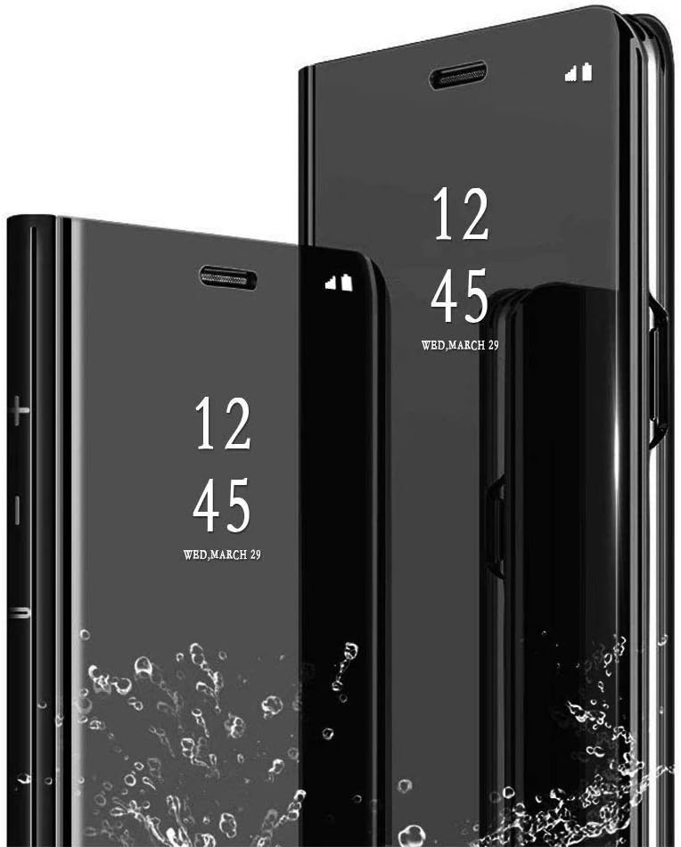 ZCHENG Case for Oneplus 7 Pro, Ultra-Thin Mirror Cosmetic Case Electroplated Flip-Folding Bracket Protection Bumper Cover,for Oneplus 7 Pro （Black）