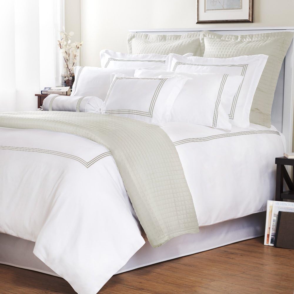 Roxbury Park Baratto Duvet Set King with Tripple Ecru Embroidered Stripes