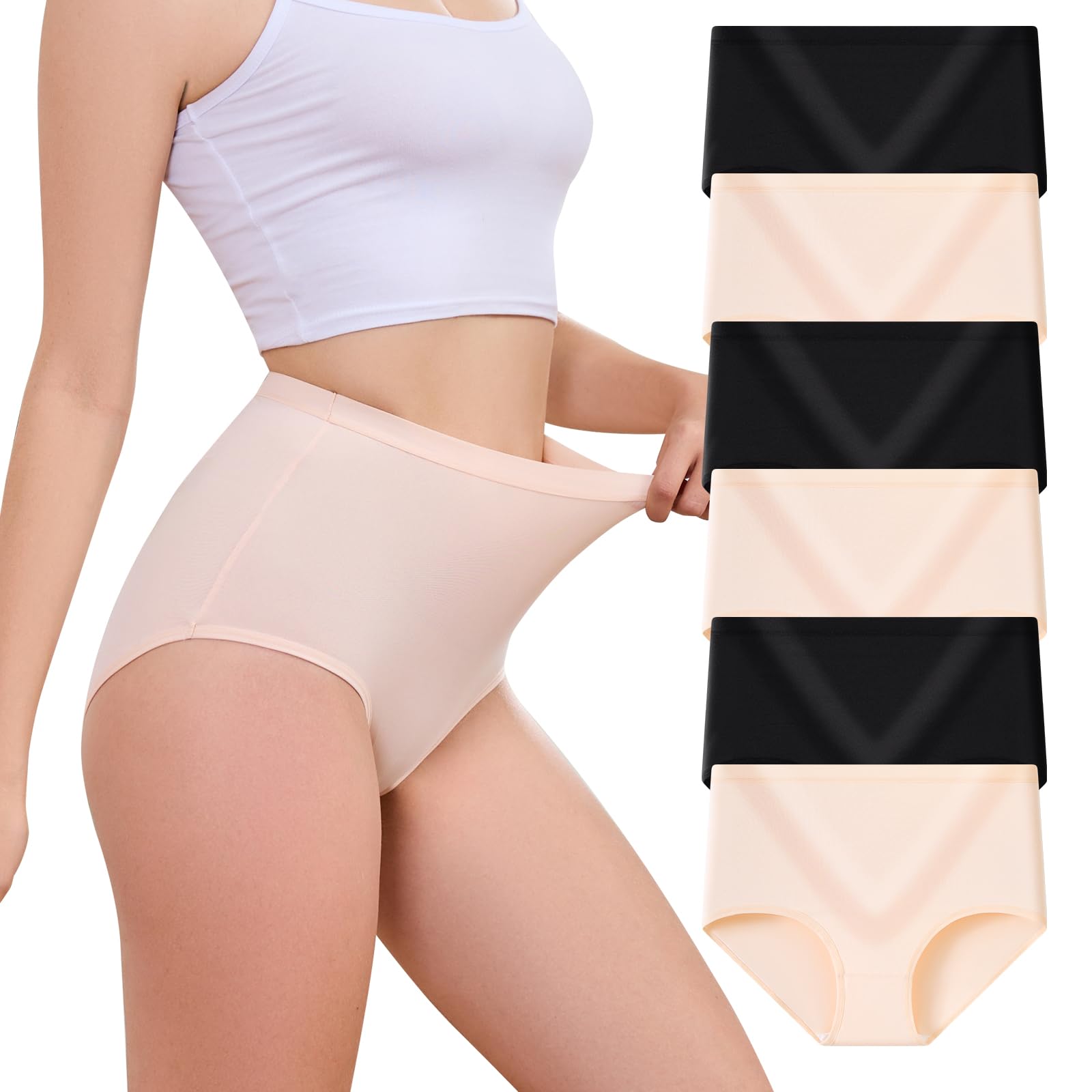 Photo 1 of PPBYS Womens Underwear Pack,C Section High Waisted Tummy Control Moisture-Wicking Brief Underwear,plus size spandexand nylon Panties 6Packs