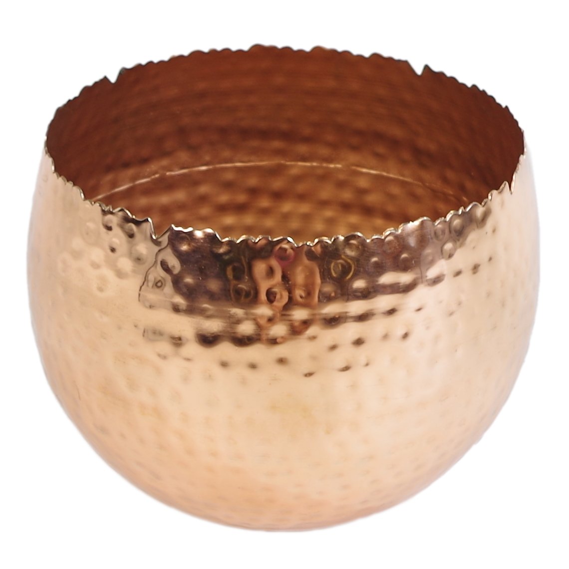 Leaf Large Curved Edge Hammered Metal Bowl, Copper, 22 x 17 cm