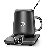 Coffee Cup Warmer &amp; iKago Mug Set, 1℉ Precise Temp Control Mug Warmer | Auto Shut Off, Infrared Sensor, Dual Temp Display, ℉/℃ Optional, 15oz Mug with Spoon &amp; Lid Included, Gifts for Men Women